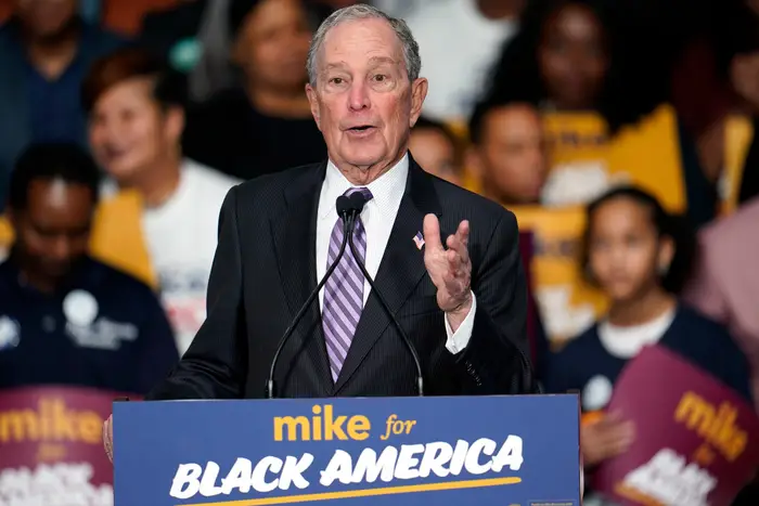 Democratic presidential candidate and former New York City Mayor Michael Bloomberg speaks during his campaign launch of "Mike for Black America," at the Buffalo Soldiers National Museum, in Houston on February 13th.